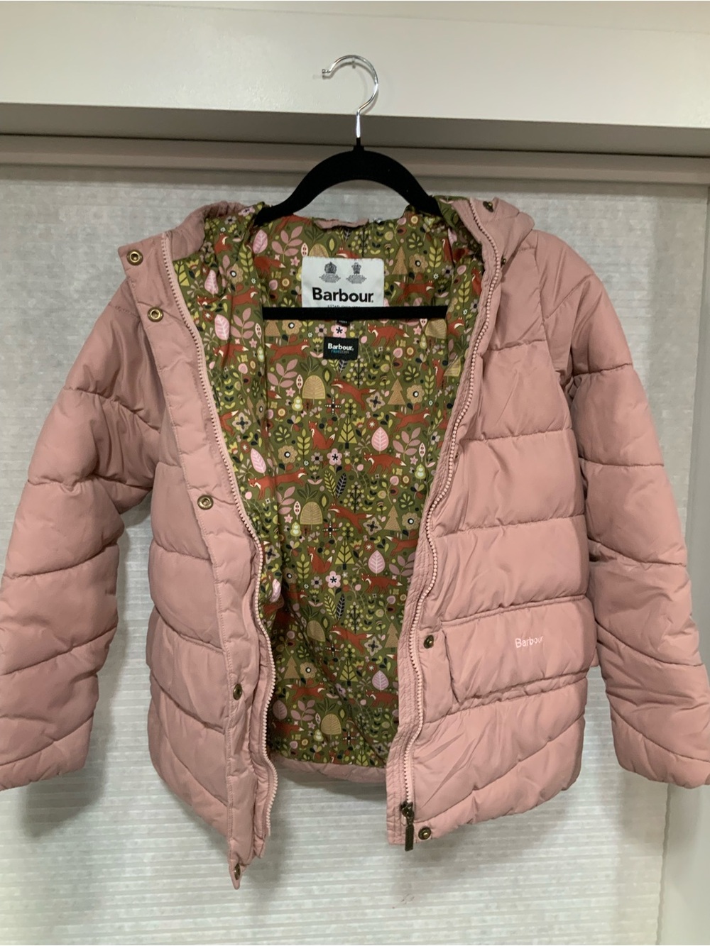 Barbour Girls' Dusty Pink Hooded Puffer Jacket